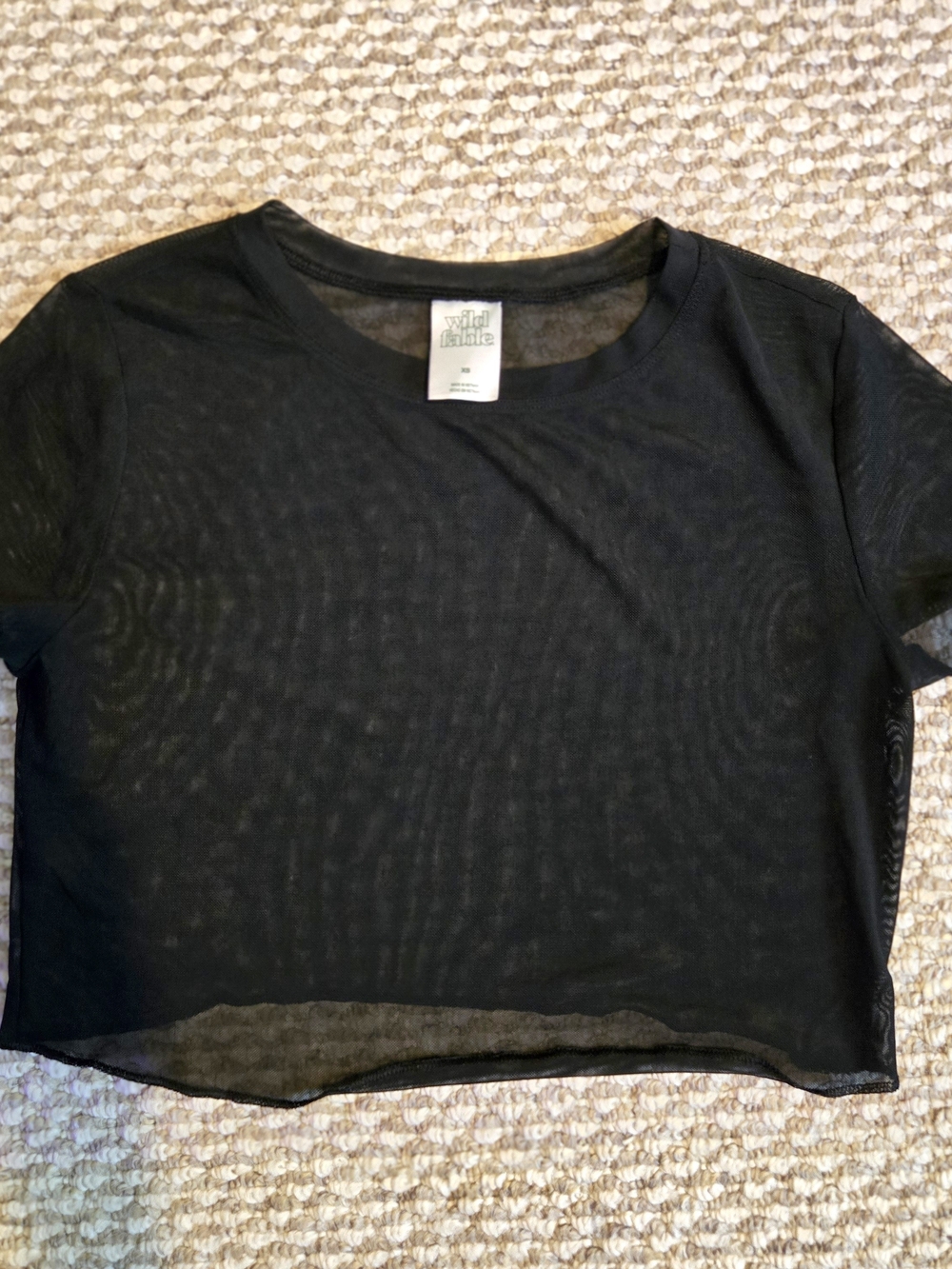 wild fable Black Sheer Crop Top - Short Sleeve Mesh Tee